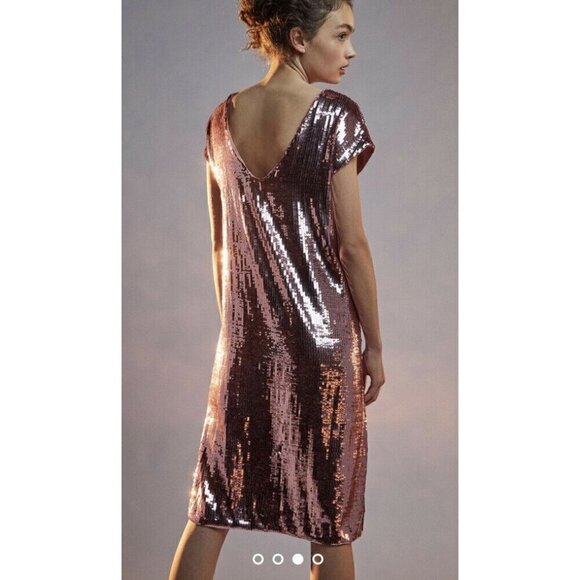 Anthropologie Maeve Dress Kara Sequined Midi in Brown X-Small New Cocktail Party - Picture 11 of 13